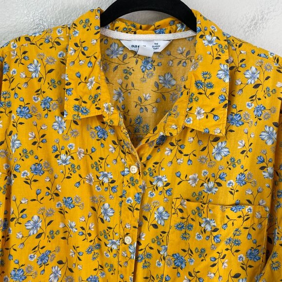 Old Navy Womens Plus XXL Classic Shirt Yellow Floral Button Up Long Sleeve Top - Picture 7 of 9
